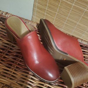 Red leather mules